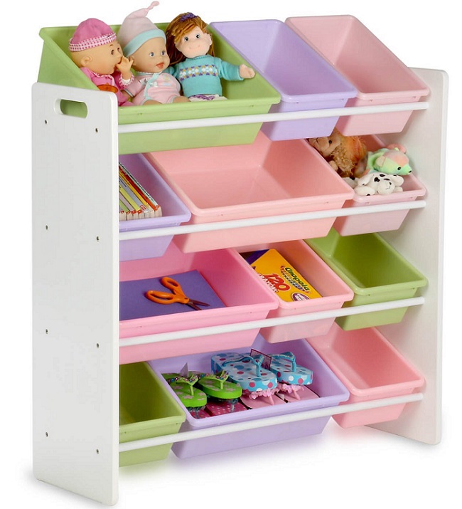 Toy storage organizer with bins pastel