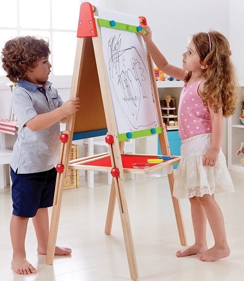 All-in-One Wooden Kid’s Art Easel with Paper Roll and Accessories by Hape